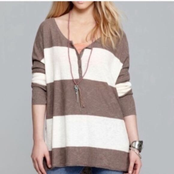 Free people beach gold rush striped Henley sweater - Picture 1 of 6